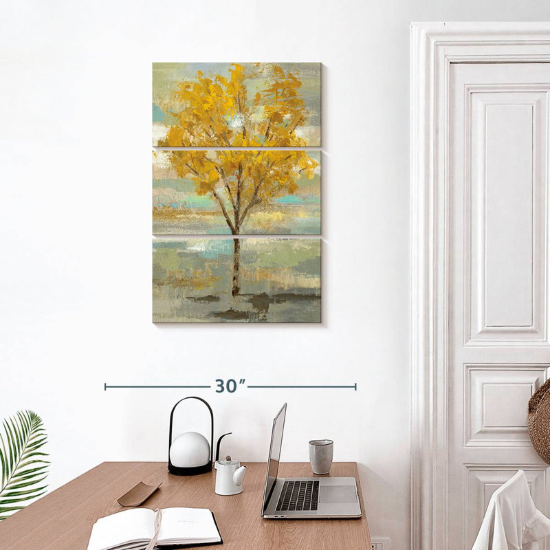 Harnek arbre doré et brouillard I, H 32 po x l 20 po