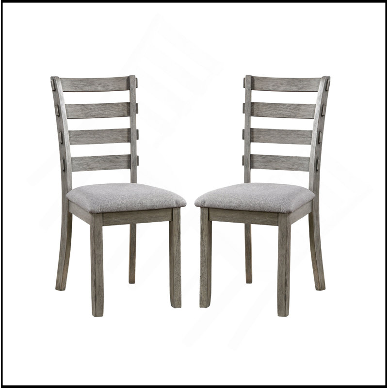Ensemble de chaises de salle à manger de couleur grise avec siège rembourré 2 pièces et finition échelle brossée