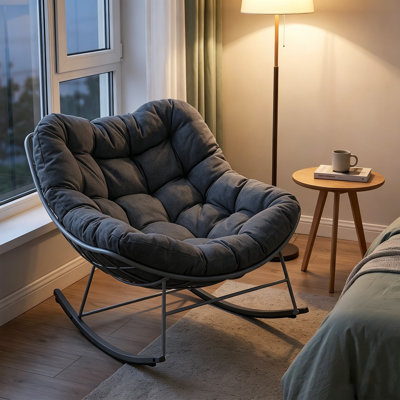 Chaise berçante d'extérieur, chaise berçante confortable avec coussin pour balcon, véranda, blanc
