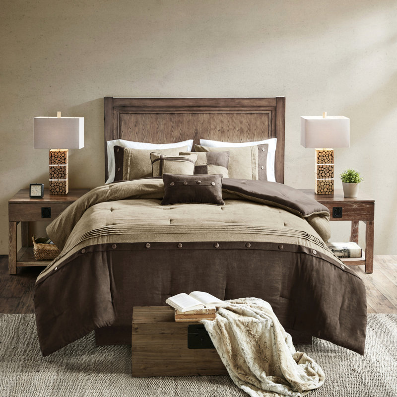 Édredon 7 pièces en faux suède - très grand, brun, style chalet, rembourrage, coussins décoratifs, pièce brune facile à laver, style, 3 taies décoratives et 1, lavable à la machine