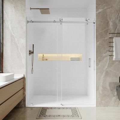 UKS05 46 to 49 in. x 80 in. H Frameless Single Sliding Shower Door with U-Chanel and 3/8 in. (10mm) Clear Glass in Brushed Nickel