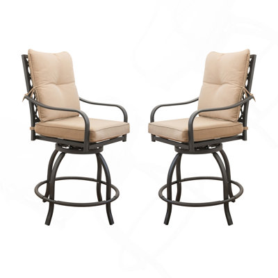 Outdoor Living Pivote les tabourets de bar, l'ensemble de bistro extérieur pour la terrasse du jardin, les chaises hautes de bar avec siège et coussin de dossier, kaki (2 chaises)