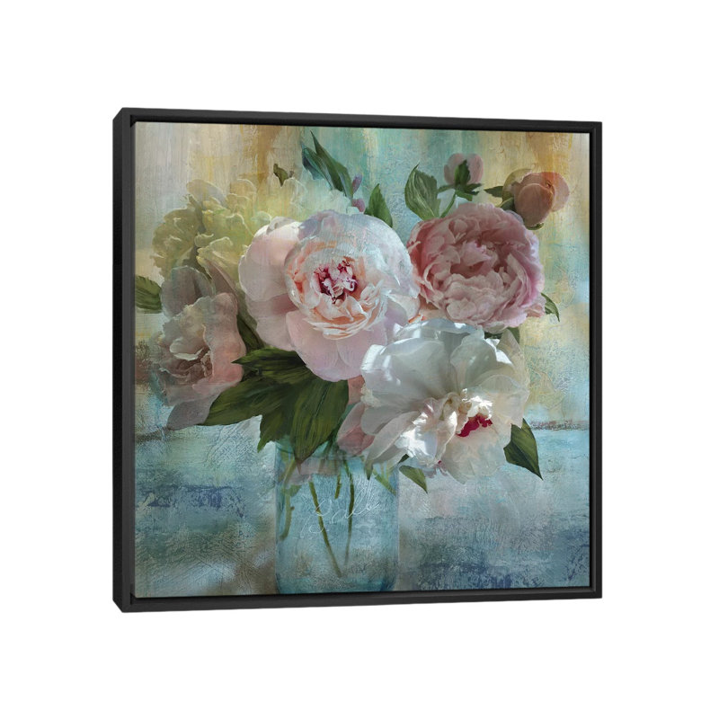 «Peony Bouquet I» par Nan - reproduction d'art sur toile tendue, Toile avec cadre noir, H 37 po x l 37 po x P 1,5 po