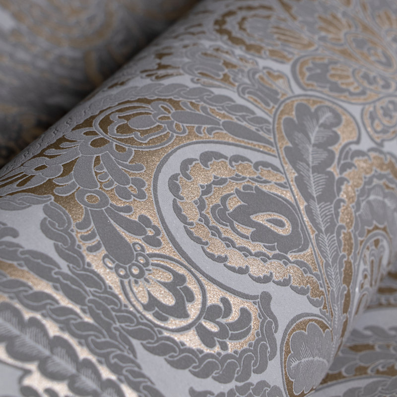 StrattfordAres 3D Embossed Metallic Damask 10m x 53cm Wallpaper Roll, Grey Copper