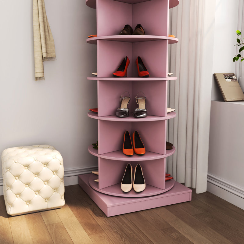 Bureau de fabrication de chaussures rose rotatif à 360 couches à 360 degrés - permet d'économiser de l'espace, s'adapte aux espaces, peut contenir 24 paires, une fabrication facile à assembler et une décoration élégante.