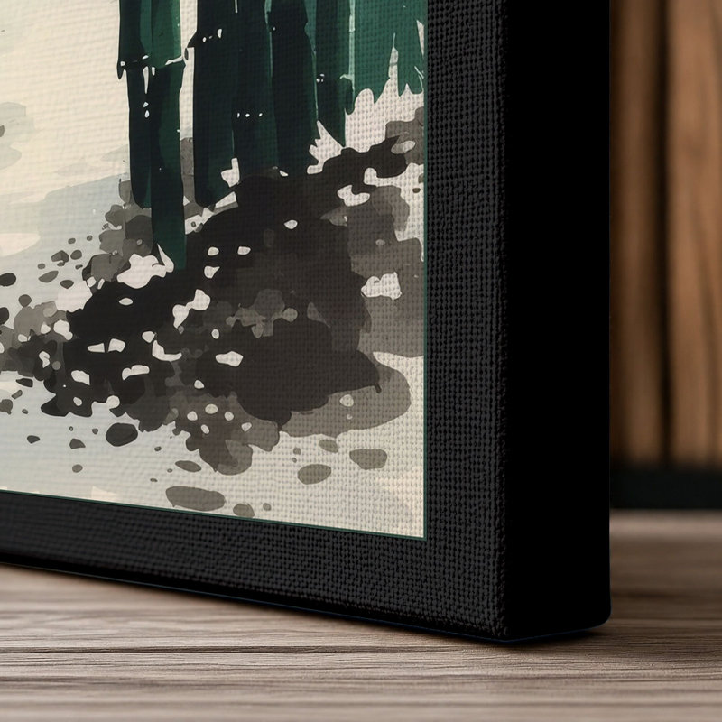 Winter Forest Path Japandi - Wrapped Canvas, 24x16 - 61.0 x 40.6 cm, Black Border