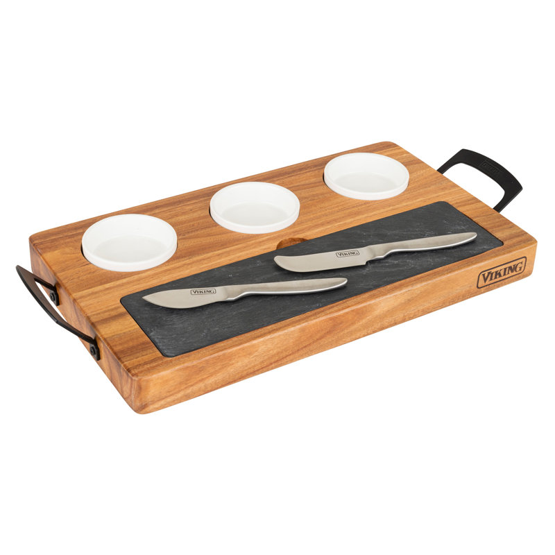 Viking 7pc Acacia Wood Slate Cheese Board/Charcuterie Set