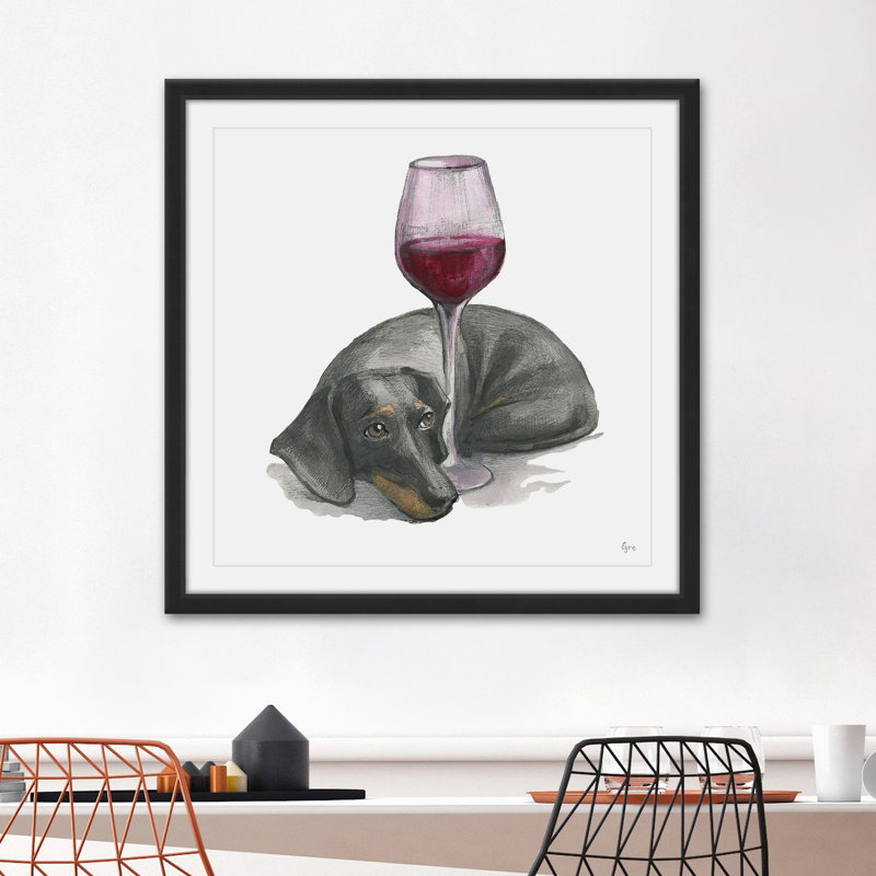 « wine is me », reproduction de peinture à l’aquarelle encadrée, H 12 po x l 12 po x P 1,5 po