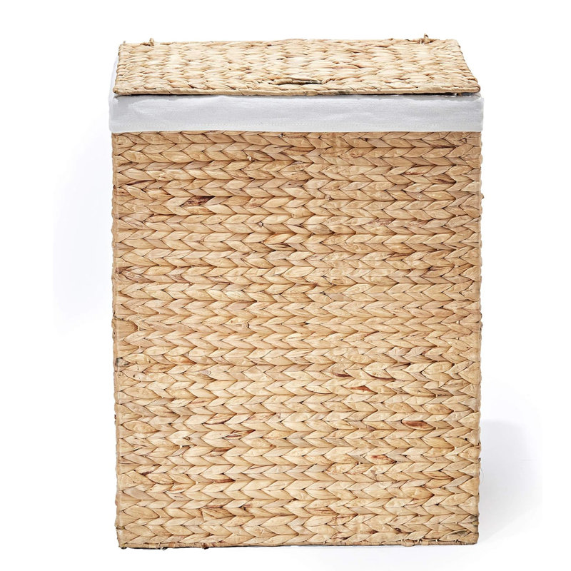 Natural Water Hyacinth Handwoven Lidded Rectangle Laundry Hamper, Rectangle 24" H x 22.75" W x 13" D