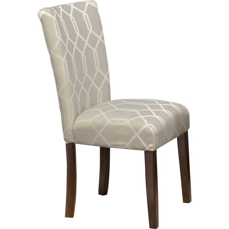 Chaise parsons rembourrée en velours Feldman, Tissu – Gris étain/treillis blanc