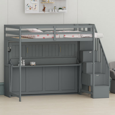 Space-Saving Murphy Wall Bed with Hydraulic Lift Mechanism and Integrated Desk