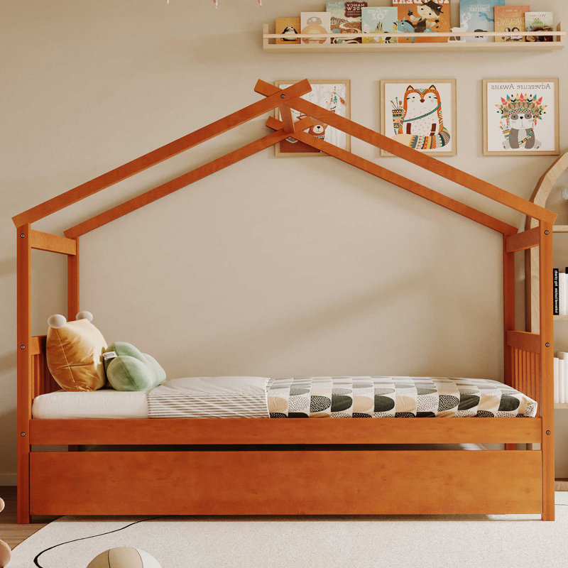 Lit en bois avec lit gigogne simple pour enfants, idéal pour les jeux créatifs et un sommeil confortable, Simple, Noyers