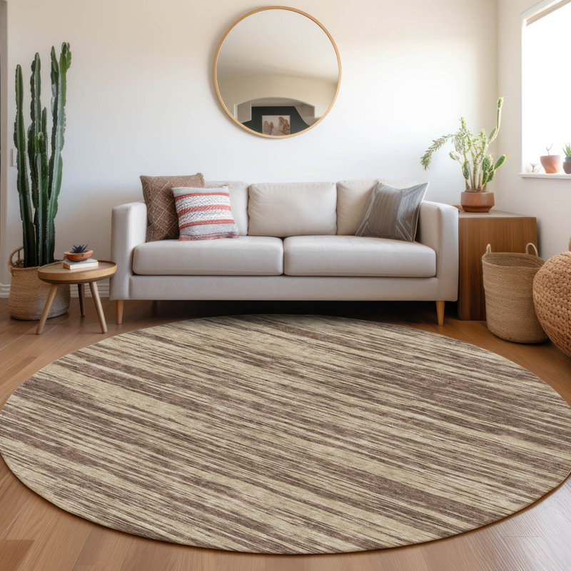Premium Machine Washable Prisco Brown Rug, Round 8'