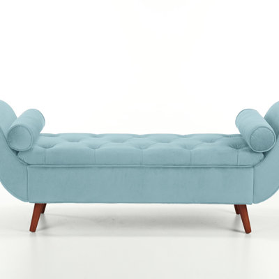 Banc long capitonné rétro de 65 pouces avec repose-pieds en velours avec design rétro classique, repose-pieds de style Mid-Century moderne pour le salon et le vestibule de la chambre à coucher