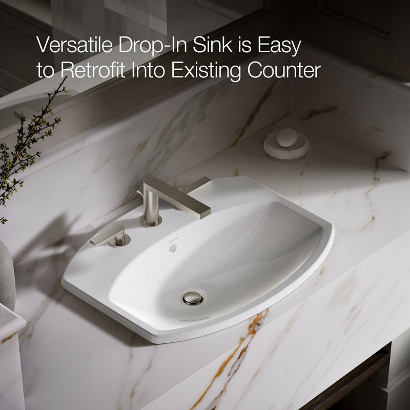 Cimarron® Vitreous China Rectangular Drop-In Bathroom Sink with Overflow, White, 8" Centers
