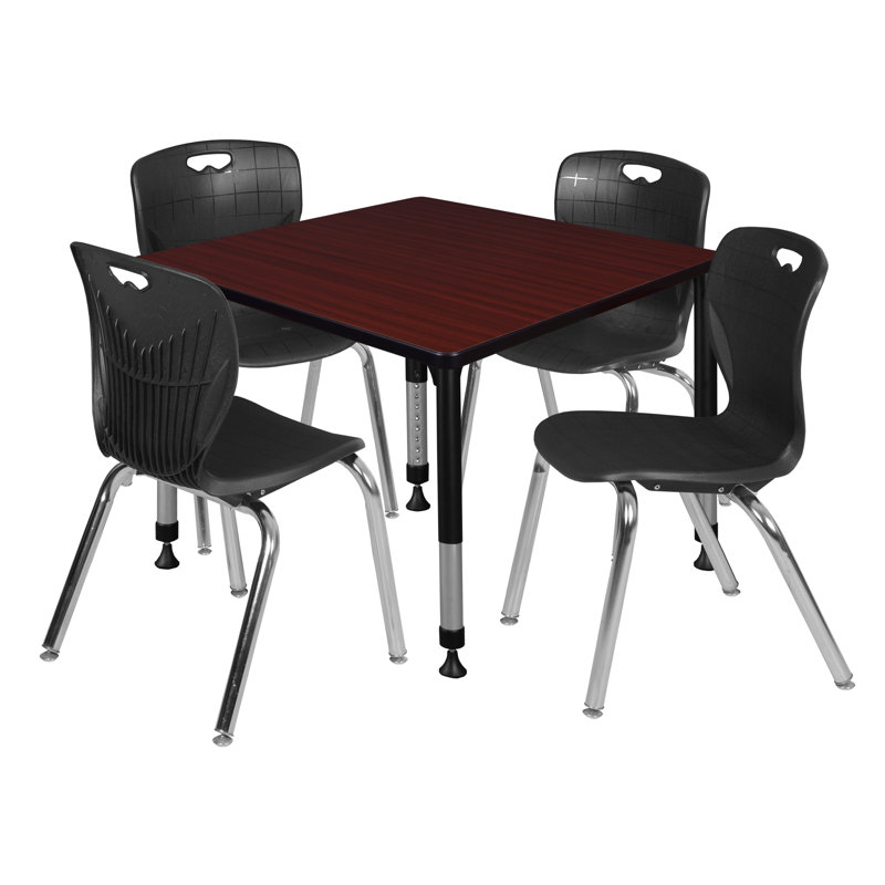 Kee Square Breakroom Table and Chair Set, Mahogany/Chrome/Black, 34" H x 36" L x 36" W