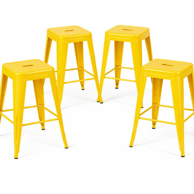 Tabourets de bar en métal jaune sans dossier, ensemble de 4,61 cm (24 pouces), non empilables, pour cuisine, bar, salle à manger. Métal imperméable, stable, hauteur du comptoir, jaune, matériel de cuisine, montage facile, détachables