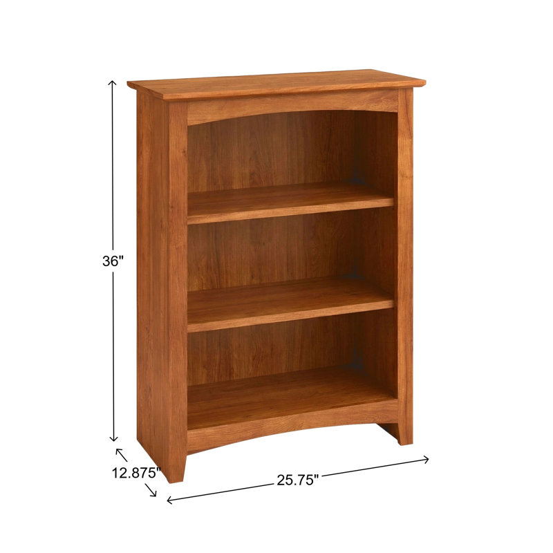 Malani 36" H Solid Wood Classic Bookcase, Golden Pecan, (3 Shelves) 36"H x 25.75"W x 12.875"D