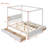 Full Size Canopy Platform Bed with 4 Drawers & Solid Pine Frame, Brushed White Finish