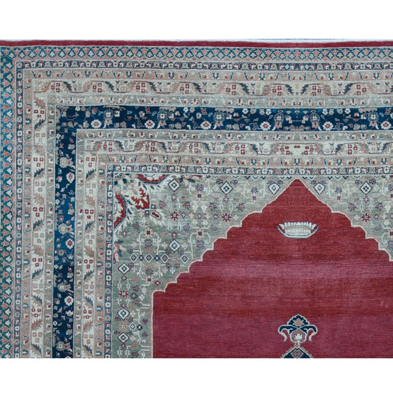 Tapis bleu et rouge noué à la main de haute qualité