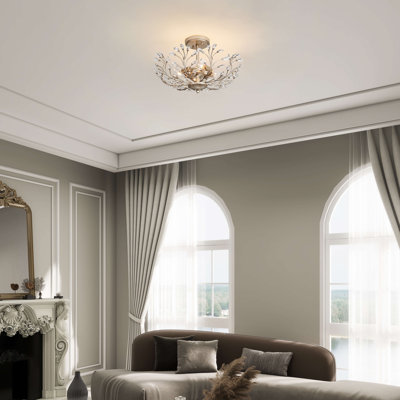 Flavia 4-light Brushed Silver-ish Champagne Crystal Beaded 9-Branch Semi-Flush Mount
