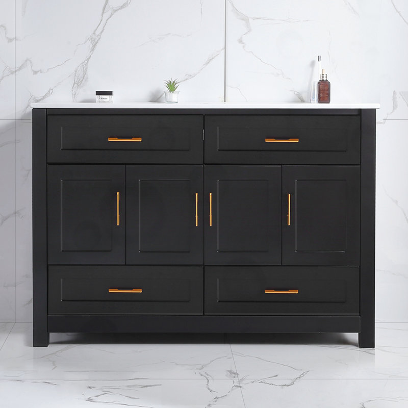 Bathroom Vanity with 4 Soft-Close Doors & 4 Drawers, Black