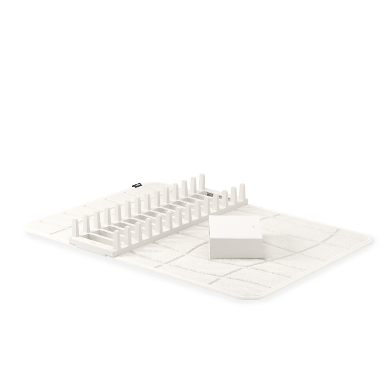 Tapis de vaisselle avec support Udry Ultra, absorbant, imperméable et lavable - Protégez vos comptoirs, Blanc