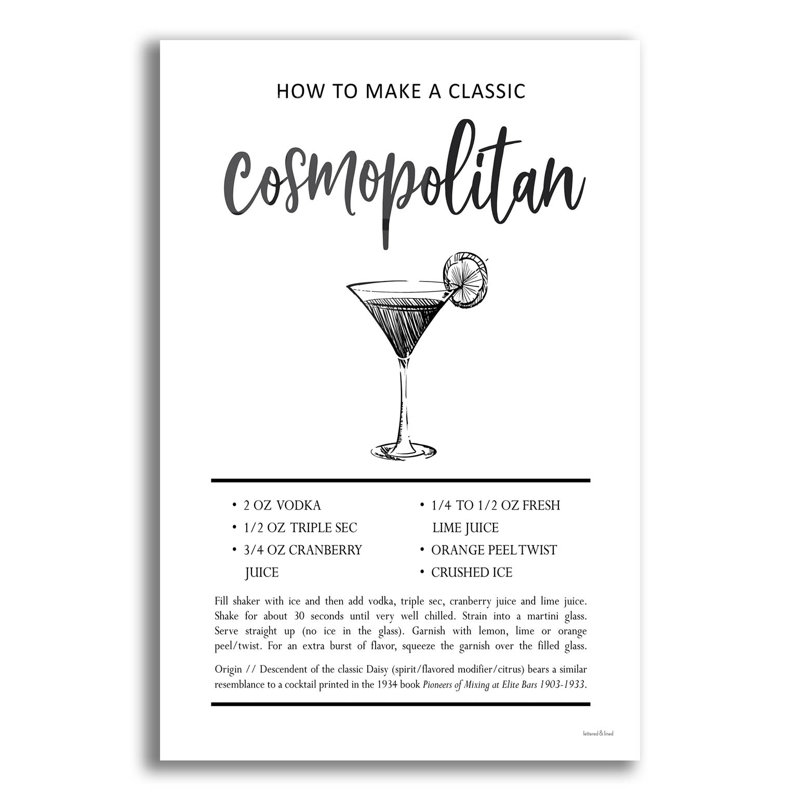  «Cosmopolitan» par 16 po x 24 po, art mural en verre acrylique à lettres et doublé