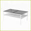 Table basse contemporaine en verre trempé gris avec pieds en métal blanc, facile à nettoyer et amp; Capacité de 220 lb-121049110