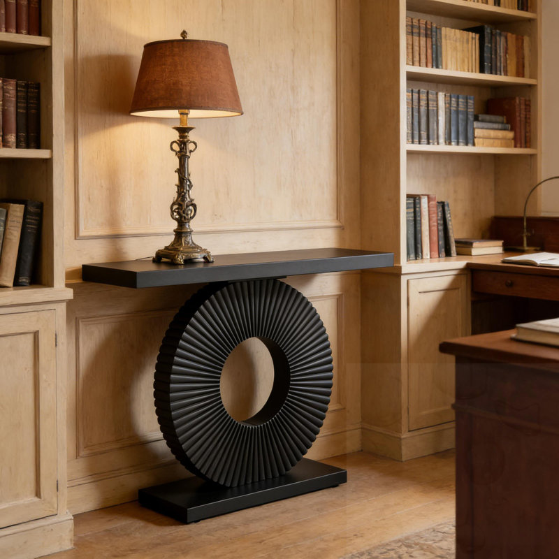 Console en bois avec base géométrique, Noir
