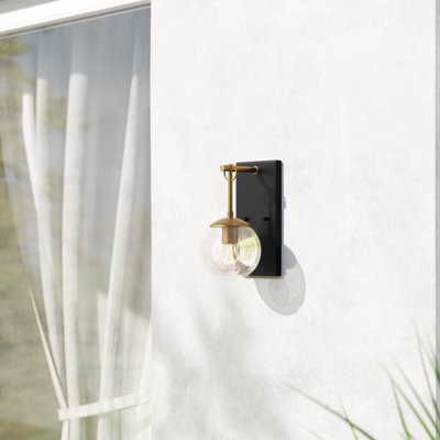 Meridian 1-Light Outdoor Wall Lantern in Oil Rubbed Bronze with Natural Brass