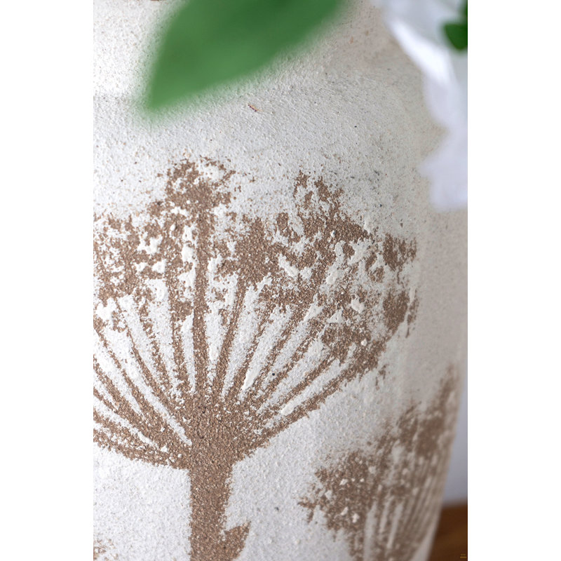 Vase cylindrique en céramique 7,9 x 7,9 x 13,8 po avec motif botanique brun