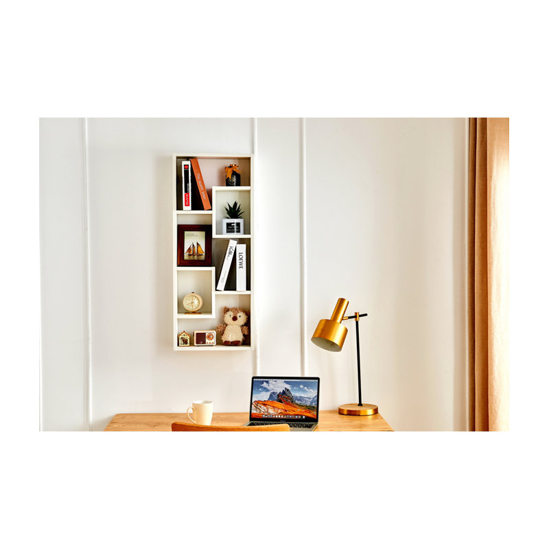 Bookshelf, Freestanding Wood Open Bookcase With 5 Cubes, With 2 Keyhole Hangers, Home Office Décor Rectangular Storage Shelf Display Rack For Study Living Room  White