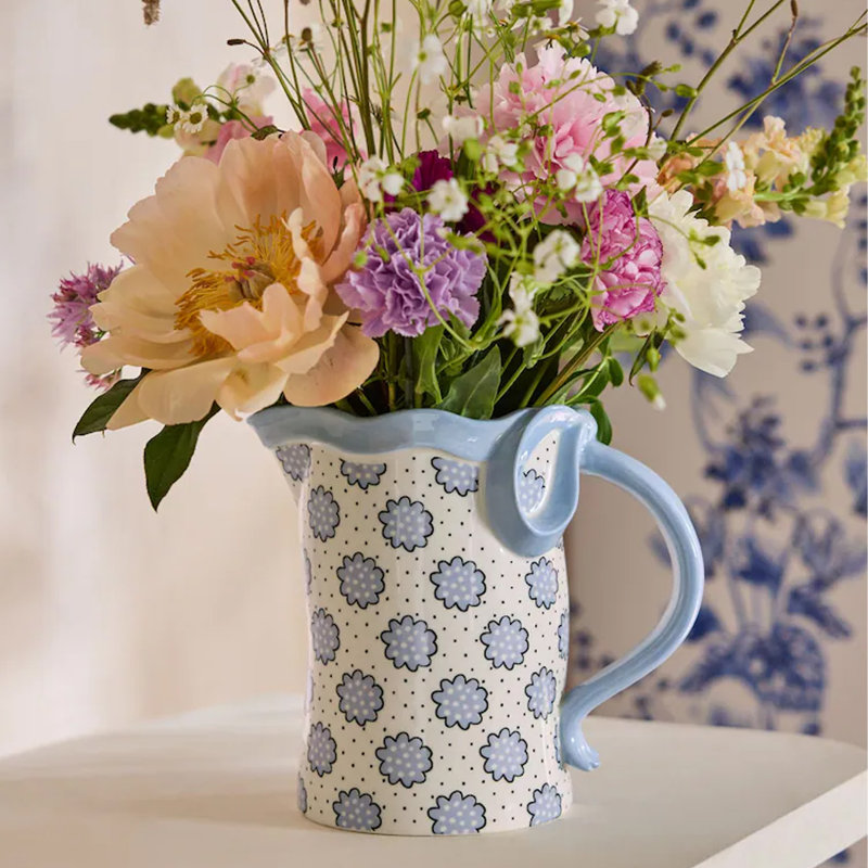 Cath Kidston Blue Bow Ceramic Jug Vase, Blue