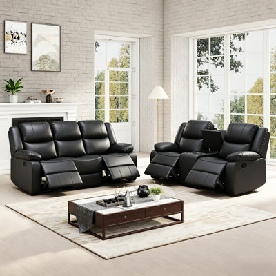 Kamarli Leather Manual Reclining Living Room Set