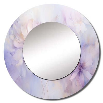 Quatina Purple Botanical Whispers II - Botanicals Wall Mirror, Modern Round Decorative Mirror, Printed Metal Art