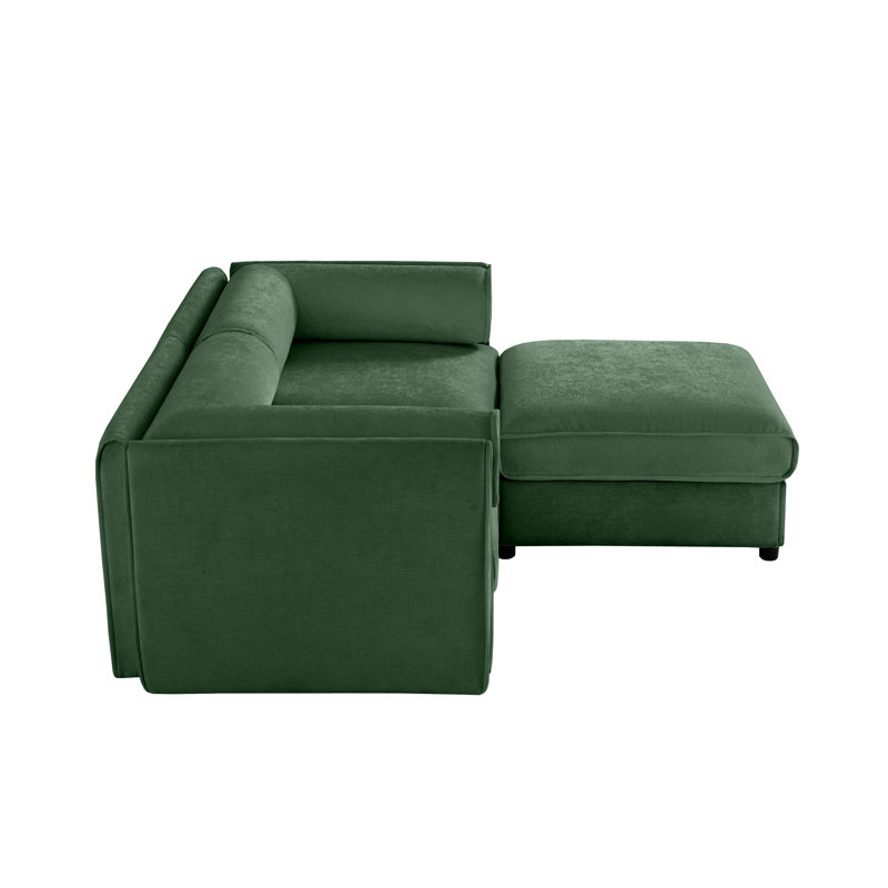 Eliezer 2-Seater Chenille Sectional Sofa with Ottoman, Chenille verte