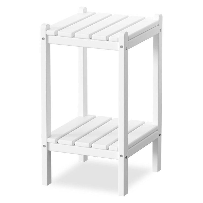 Table d'appoint Adirondack en PEHD résistante aux intempéries, 66 cm de hauteur, table de bout de patio à 2 niveaux, White
