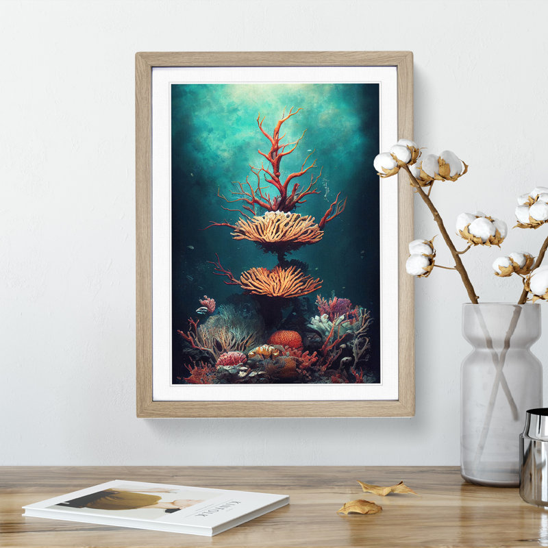 The Beautiful Coral Reef - Single Picture Frame Print, 64cm H x 46cm W x 2cm D, Oak Framed