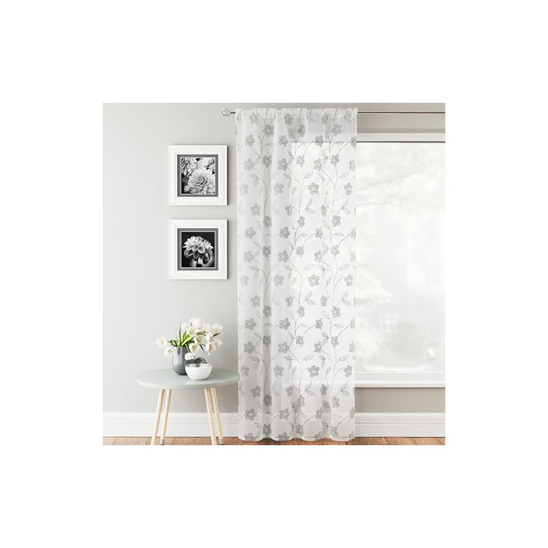 Chenut Sheer Curtain Single Panel, Grey, 55cm W x 54cm L
