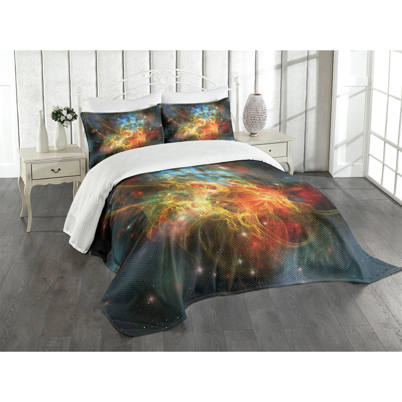 Ambesonne Nebula Bedspread Outer Space Universe, King Bedspread + 2 Standard Shams