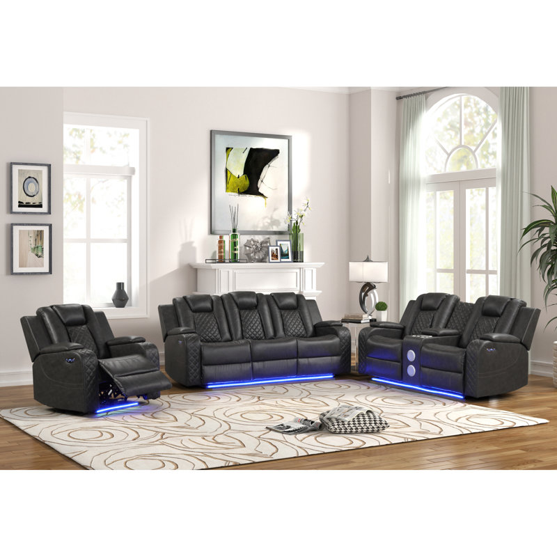 BENZ LED & Power Recliner 3 PC Made With Faux Leather In Gray (CA INVENTORY)