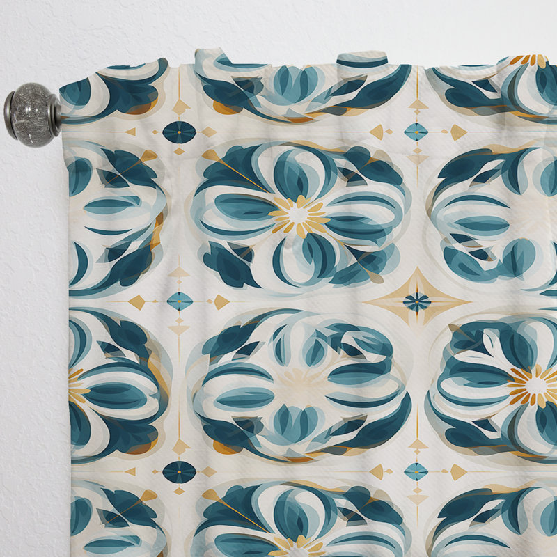 «Blue Vintage Moroccan Tiles Dream» - Rideau damassé - Velours obscurcissant - 1 panneau, L 52 po x L 90 po