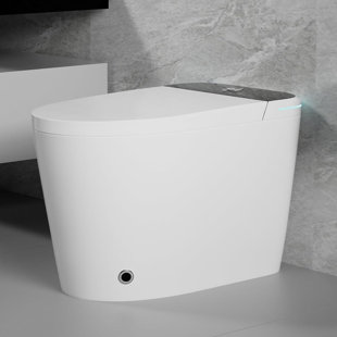 YINGZE Rear Outlet Smart Toilet With Bidet Seat, Auto Open & Close, Auto Flush, Heated Seat, Warm Water And Dryer, Night Light, Side Knob, White With Black Panel