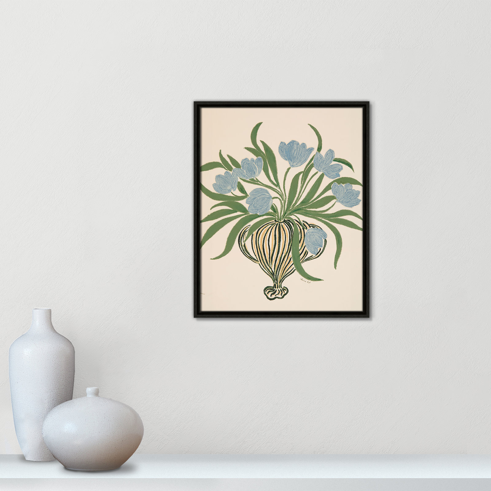 La Poire Blue Tulips Print by Camilla Bergqvist, 21.5" H x 17.5" W, Espresso