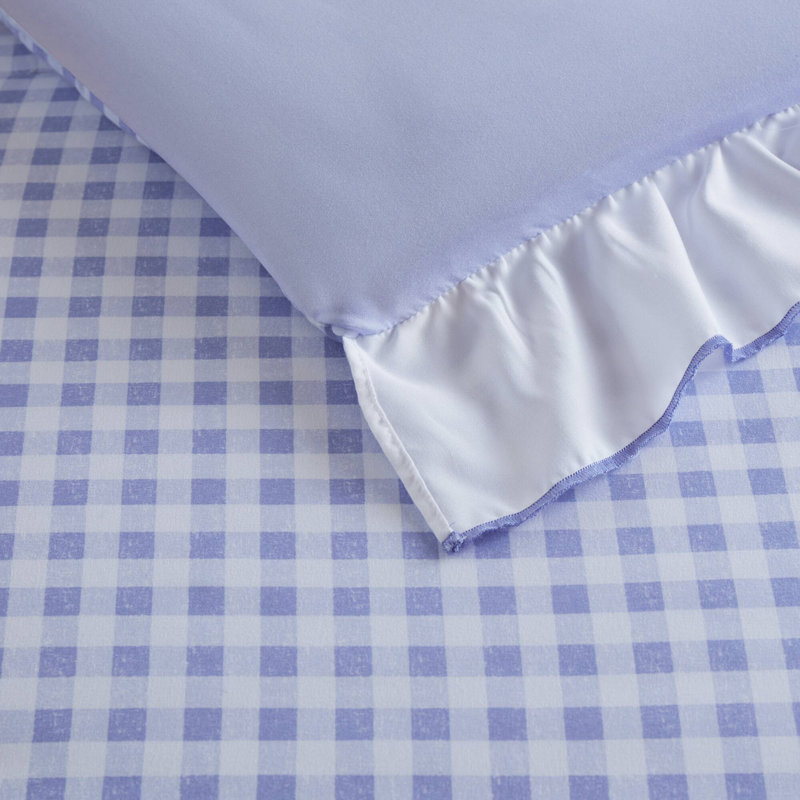 Ensembles de literie 4 pièces confortables, édredon en microfibre avec motif guingan et coussin décoratif