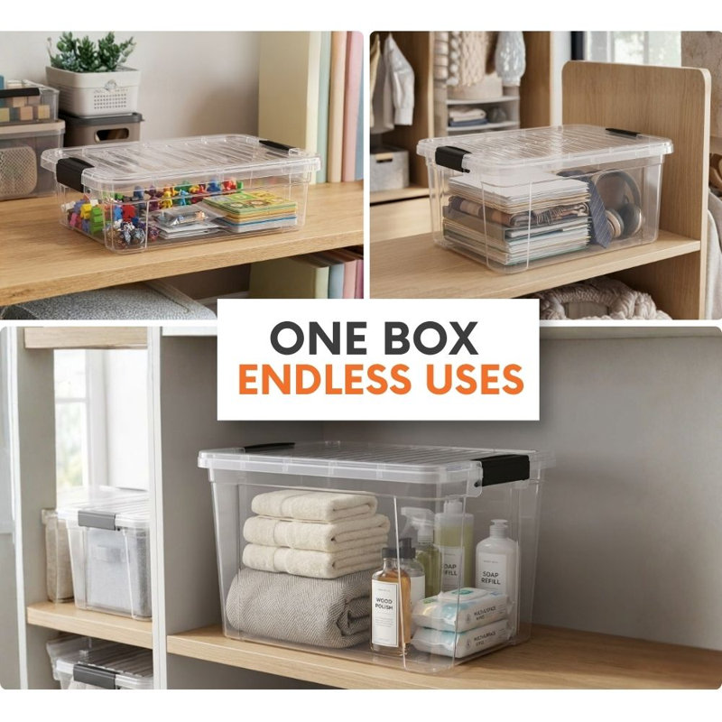 Ensemble de 3 bacs de rangement transparents Latitude Run® avec couvercles en plastique pour la maison, 13,7 pte