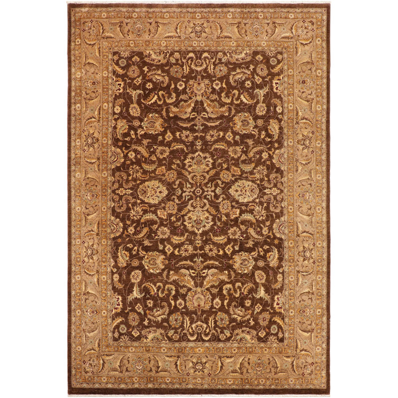 Tapis oriental brun en laine noué à la main 9 pi 11 po x 12 pi 11 po Oriental