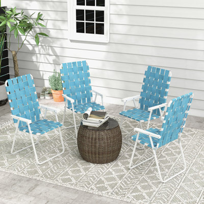 Set of 4 Folding Patio Chairs, Classic Portable Chair Set, Blue