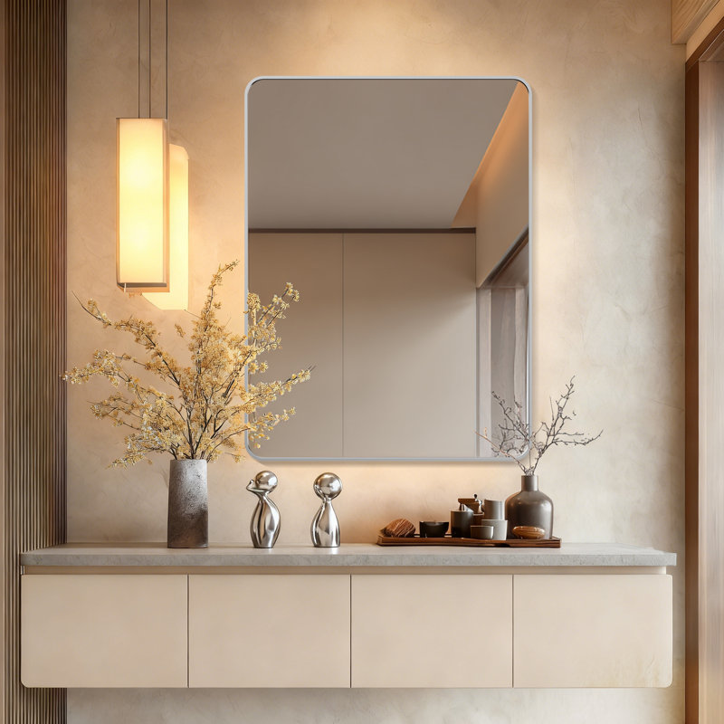 Rectangle Bathroom Mirror, 30" x 40" Wall Mirror with Metal Frame, Silver, 30" x 40"